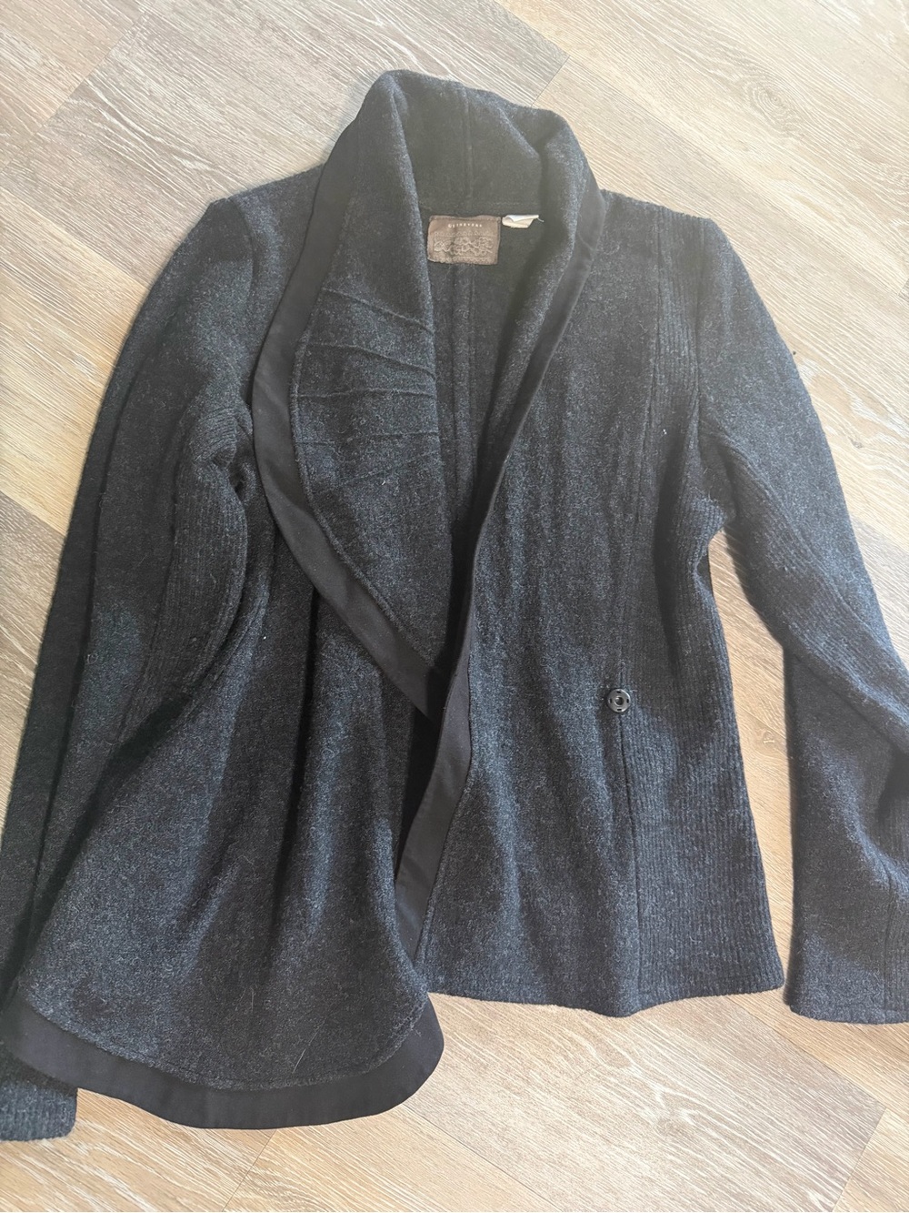 Anthropologie Guinevere Charcoal Gray Wool Blend Asymmetrical Shawl Cardigan